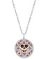 ფოტო #1 პროდუქტის Rhodolite Coco-Inspired Skull & Flower Disc 18" Pendant Necklace (1/4 ct. t.w.) in Sterling Silver & Rose Gold-Plate