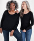 ფოტო #1 პროდუქტის Women's Cotton Long-Sleeve Scoop-Neck Top, Created for Macy's