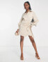 Фото #2 товара In The Style x Terrie Mcevoy button through wrap detail shirt dress in stone