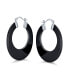 ფოტო #3 პროდუქტის Wide Flat Black Gemstone Large Oval Hoop Earrings Western Jewelry For Women Teen .925 Sterling Silver 1.5" Diameter
