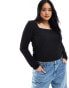 ASOS DESIGN Curve scoop neck long sleeve ribbed top in black