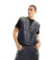 Фото #3 товара Weekday Aitos co-ord wax coated denim zip up vest in blue wash