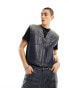 Weekday Aitos co-ord wax coated denim zip up vest in blue wash