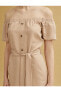 Фото #5 товара Платье с открытой спиной коротким рукавом с пуговицами и поясом Koton Omzu Açık