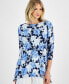 Petite Linear Garden Jacquard Printed 3/4-Sleeve Top, Created for Macy's