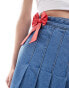 Фото #2 товара Neon Rose bow detail denim midaxi skirt in mid blue