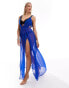 ASOS DESIGN Fuller bust plunge sheer maxi beach dress in with rope detail in cobalt blue