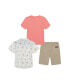 ფოტო #2 პროდუქტის Little Boys Short Sleeve T-shirt, Printed Poplin Shirt and Twill Shorts, 3 Pc Set