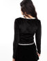 ASOS DESIGN scoop neck long sleeve top with contrast bow trim in black