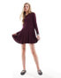 Фото #1 товара Monki long sleeve mini skater dress in burgundy