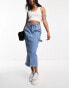 Фото #4 товара Waven julie utility denim maxi skirt with pockets in 90s blue