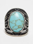 Фото #4 товара ASOS DESIGN wide ring with faux turquoise stone in burnished silver tone