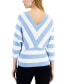 ფოტო #2 პროდუქტის Women's Striped 3/4-Sleeve V-Neck Sweater
