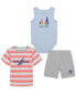 Фото #1 товара Baby Boys Sailing Tank Bodysuit, Short-Sleeve Striped T-Shirt & Shorts, 3 Piece Set