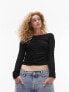 Фото #1 товара Topshop bardot ruched side long sleeve top in black