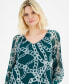 Petite Printed V-Neck Long-Sleeve Top, Created for Macy's Kari Chain Grn, P/M - фото #3