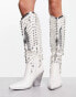 Фото #2 товара Azalea Wang Upbeat embellished western knee boot in white