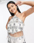 ASOS DESIGN embellished sequin and pearl halter top co-ord in silver