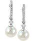 ფოტო #1 პროდუქტის EFFY® Cultured Freshwater Pearl (7mm) & Diamond (1/6 ct. t.w.) Hoop Drop Earrings in 14k White Gold