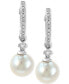 Фото #1 товара EFFY® Cultured Freshwater Pearl (7mm) & Diamond (1/6 ct. t.w.) Hoop Drop Earrings in 14k White Gold