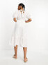 Vero Moda broderie midi dress with bow back in white