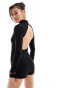 Фото #8 товара ASOS DESIGN asymmetric slash neck playsuit with mini belt detail in black