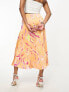 Vero Moda Petite satin midi skirt in orange abstract print