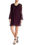 DR2 By Daniel Rainn Women's Lace Trim Bell Sleeve Dot Purple Dress Size X-Small