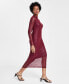 Фото #2 товара Women's Foil Mesh Mock Neck Bodycon Midi Dress, Created for Macy's