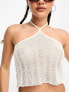 Фото #7 товара COLLUSION distressed knitted halterneck beach top in white