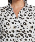 Plus Size Printed Crepe Popover Long Sleeve Blouse