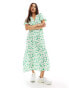 Фото #1 товара Wednesday's Girl bloom floral v-neck smock midi dress in green and white