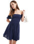 Stradivarius off shoulder shirred mini dress in blue BLAU, XS - фото #2