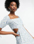 Forever New bardot puff sleeve cut out midi dress in blue ditsy floral Heideblümchen, 36 - фото #3