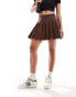 Фото #1 товара ASOS DESIGN pleated twill mini skirt with elastic waist detail in brown