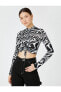 Топ Koton Zebra Printed Ruffled Crop Tee