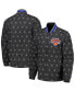 ფოტო #1 პროდუქტის Men's Black New York Knicks In-Field Play Fashion Satin Full-Zip Varsity Jacket