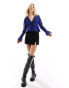 Wednesday's Girl check print lace trim blouse in blue Синий, L - фото #4