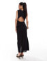 ASOS DESIGN high neck pleated maxi dress with drape wrap skirt in black