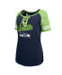 Women's College Navy, Neon Green Seattle Seahawks Logo Lace-Up Raglan T-shirt
