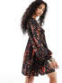 Фото #7 товара Wednesday's Girl blurred dot print satin smock dress in black and red