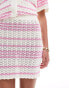 Фото #5 товара Miss Selfridge crochet contrast knit mini skirt co-ord in cream with pink