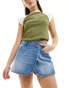 Фото #2 товара Stradivarius double waist denim skort in light wash