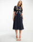 Hope & Ivy puff sleeve embroidered midi dress in navy floral