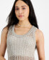 Фото #3 товара Petite Open-Stitch Sleeveless Metallic-Threaded Sweater, Created for Macy's