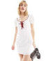 Фото #1 товара Daisy Street white lace mini milkmaid dress with red ribbon detail