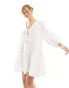 Esmee beach tiered smock mini dress with tie front detail in white