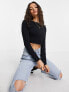 Фото #3 товара ASOS DESIGN Petite fitted crop t-shirt with long sleeve in black