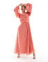 Фото #1 товара ASOS DESIGN high neck wrap bodice pleated dobby wrap maxi dress in terracotta