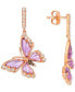 ფოტო #2 პროდუქტის Grape Amethyst (2-1/3 ct. t.w.) & Diamond (3/8 ct. t.w.) Butterfly Drop Earrings in 14k Rose Gold